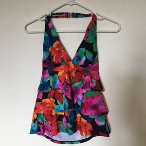 Caribbean Joe women's multicolor floral ruffled swim top. Size 8.